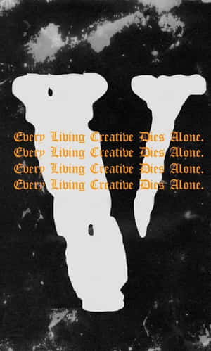 兩個白色剪影，帶有橙色重複文字，寫著「Every Living Creative Dies Alone」。