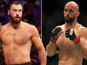 兩名男性MMA拳手在八角籠中對戰。