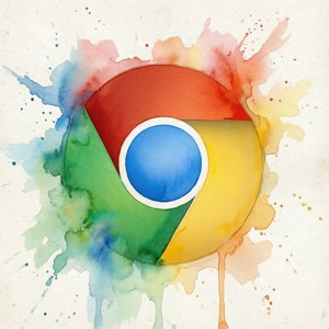 Google Chrome 標誌以水彩繪製，彩色飛濺在紋理紙上