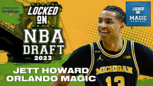 2023年NBA選秀圖形，展示身穿密歇根球衣的Jett Howard被奧蘭多魔術隊選中。 — 奇雲·哈特 壁紙