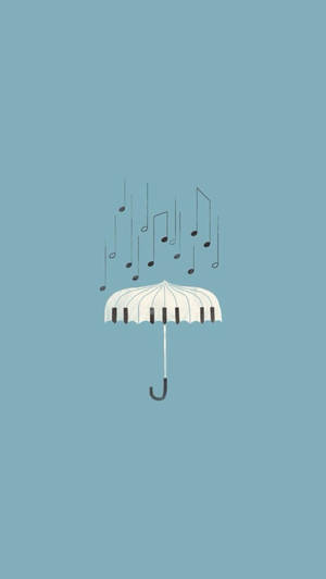 帶有鋼琴鍵設計的白色雨傘在藍色背景上釋放音符