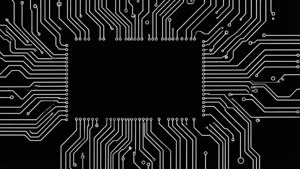 白色電路板路徑框出中央黑色空洞。
