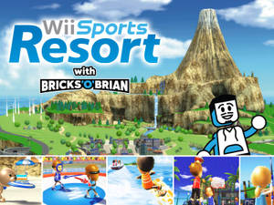 Wii Sports Resort遊戲封面，卡通角色進行各種運動。
