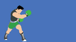 拳擊手穿著綠色短褲和手套在藍色背景上揮拳。