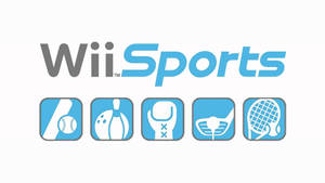 Wii Sports 電子遊戲標誌，帶有棒球、保齡球、拳擊、高爾夫和網球的圖示。 — 遊戲 壁紙