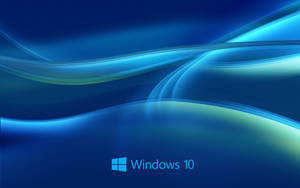 帶有 Windows 10 標誌的抽象藍色和藍綠色發光波浪線 — 視窗 壁紙