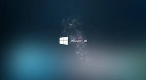Windows 10 標誌漂浮在星空宇宙場景中，帶有藍色和紫色色調。