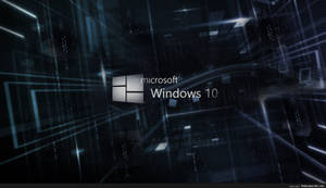 未來數位環境中的 Windows 10 標誌，帶有發光的藍色線條和二進制代碼。