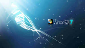 Windows 7 標誌，帶有發光白色絲帶，背景為星空藍色