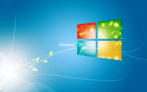 Windows 8 標誌，彩色面板和花卉漩渦圖案在漸變藍色背景上。 — 視窗 壁紙