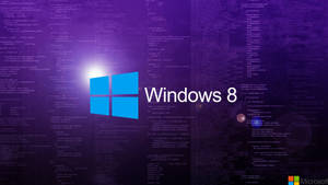 帶有發光藍色方塊和代碼背景的 Windows 8 標誌。 — 紫色 壁紙