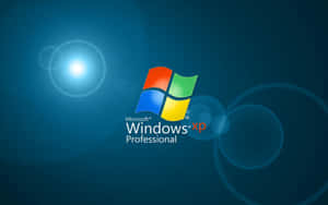 Windows XP Professional 標誌在藍色背景上帶有鏡頭光暈