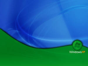 Windows XP標誌在藍綠色抽象背景上。