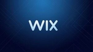 帶有幾何線條的深藍色背景上的Wix標誌