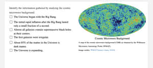 來自WMAP的宇宙微波背景輻射地圖，顯示了早期宇宙的溫度變化。