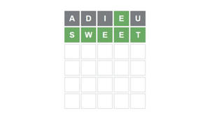 一個網格拼圖，灰色和綠色瓷磚拼出 adieu sweet
