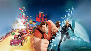 Wreck-It Ralph 和 Fix-It Felix Jr. 在一個帶有像素效果的彩色街機遊戲場景中。 — 布魯斯·威利斯 壁紙