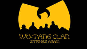 帶有剪影成員和文字 strikes again 的 Wu-Tang Clan 標誌