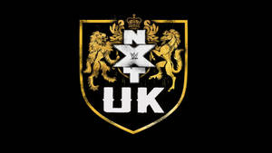 黑色背景上帶有金色獅子和皇冠的WWE NXT UK標誌 — 旁遮普國王 壁紙