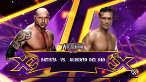 摔角手 Batista 和 Alberto Del Rio 在 WrestleMania 海報中對峙。