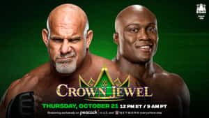 WWE Crown Jewel活動海報， featuring 兩位摔角手及活動詳情。