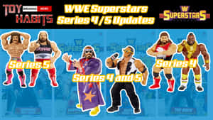 WWE Superstars Series 4 及 5 動作人偶，帶有粗體文字疊加。 — 摔角 GIF 壁紙