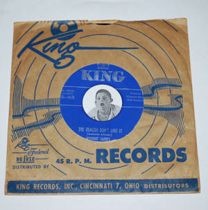 復古King Records 45 RPM黑膠唱片封套，附兒童照片和藍色文字。