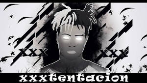 XXXTentacion 的肖像，眼睛發光，帶有圖形背景。