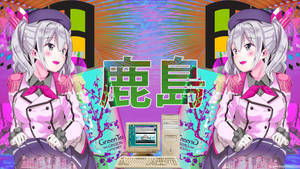 兩個穿著粉紅色制服嘅動漫廚師喺霓虹城市中，旁邊有復古電腦同茶盒。