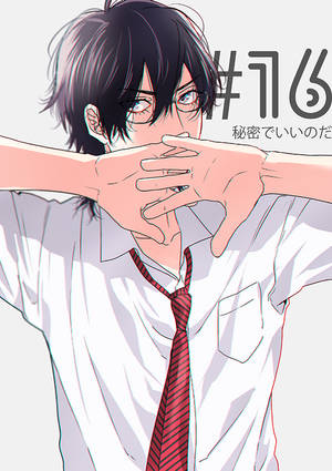 穿著校服的動漫男孩雙手捂住嘴巴。