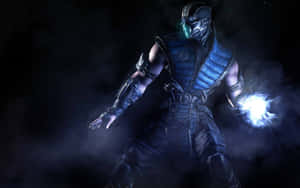 Mortal Kombat 角色在黑暗煙霧環境中手持發光能量球 — 真人快打11 壁紙