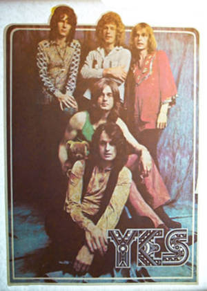 經典搖滾樂隊YES的1970年代工作室肖像，迷幻風格。