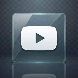 帶反射的深色背景上的光面玻璃YouTube播放按鈕。