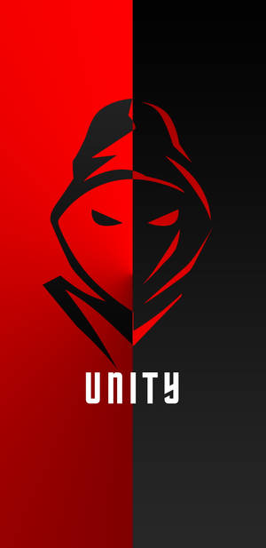 一個分成紅色和黑色的蒙面人物，下方有「unity」一詞。