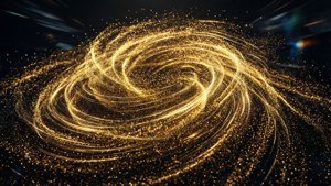 宇宙空間中的金色粒子漩渦與光跡。