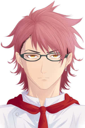 動漫男性角色，粉紅色頭髮和眼鏡，穿著白色外套和紅色圍巾。 — 小米Mix 壁紙