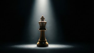 在黑暗中由聚光燈照亮的國際象棋國王棋子。