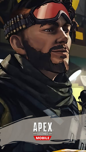 Apex Legends Mobile 中一名嚴肅的士兵，戴著紅色護目鏡和彈藥帶。