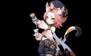 有貓耳的動漫女孩將飲料倒入玻璃杯 — Steam Deck OLED 壁紙