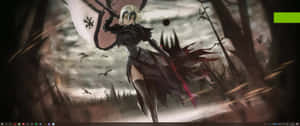 動漫戰士手持發光劍在風暴森林中與蝙蝠戰鬥。 — 超寬螢幕 壁紙