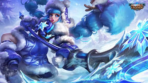 穿著冬季鎧甲的動漫角色在雪地戰鬥場景中揮舞著霜之劍。