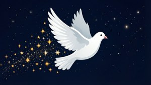 白鴿在繁星點點的夜空飛翔留下金色星星的痕跡