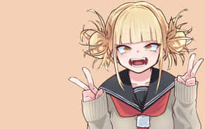 穿著水手服的動漫女孩雙手比出和平手勢。 — Steam Deck OLED 壁紙