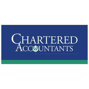 Chartered Accountants 標誌，藍色背景上帶有白色文字和綠色條紋。