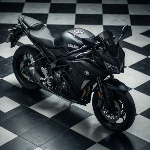 啞光黑色Yamaha運動電單車在格仔地板上