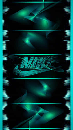 螢光青綠色Nike標誌在黑暗背景上帶有發光抽象波浪 — 型格 Nike 壁紙