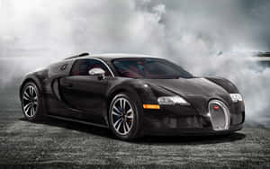 黑色Bugatti Veyron在黑暗的道路上穿過煙霧飛馳。 — Steam Deck OLED 壁紙