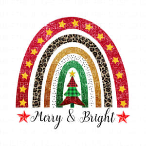 節日彩虹配聖誕樹及 'Merry & Bright' 文字。 — iPad 第10代 壁紙