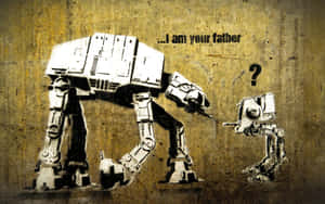 AT-AT和AT-ST的塗鴉壁畫，帶有文字『我是你父親』和問號。