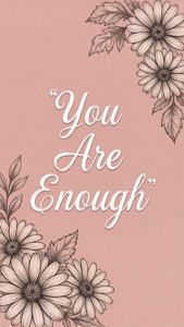 勵志名言「You Are Enough」以手繪雛菊圍繞在粉紅色背景上